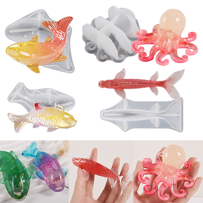Marine Fish Tank - 3D Koi-Fisch-förmige Epoxidharz-Gießform, Meerestier-Karpfen-Oktopus-Epoxidguss-Silikonform, Aquarium-Dekoration, Schmuckherstellung