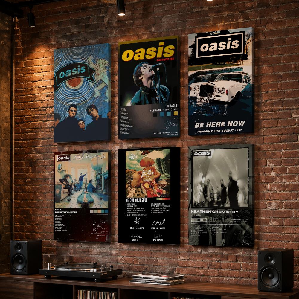 Live Rock - O-Oasis Rockband-Album, gerahmtes Wandbild, Holzrahmen-Wandkunst, Druck